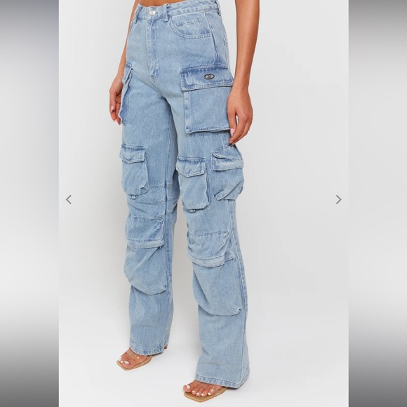LUXE TO KILL Blue Denim Oversized Cargo Pocket Jeans - Picture 2 of 6